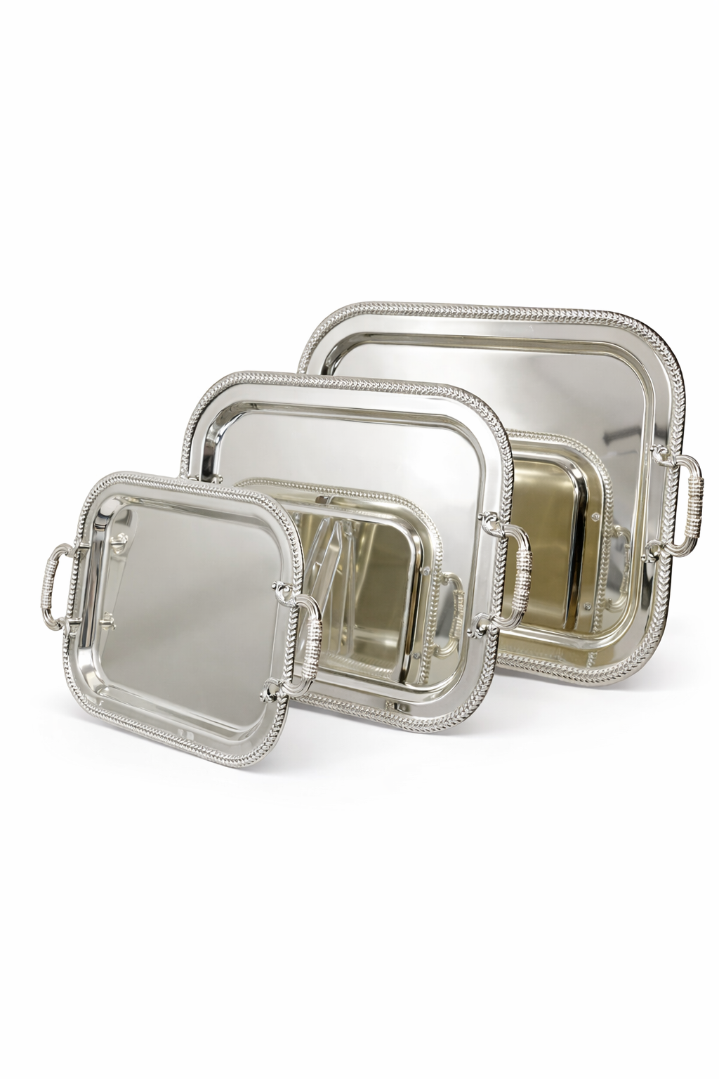 stainless steel tray 3pcs with silver handle