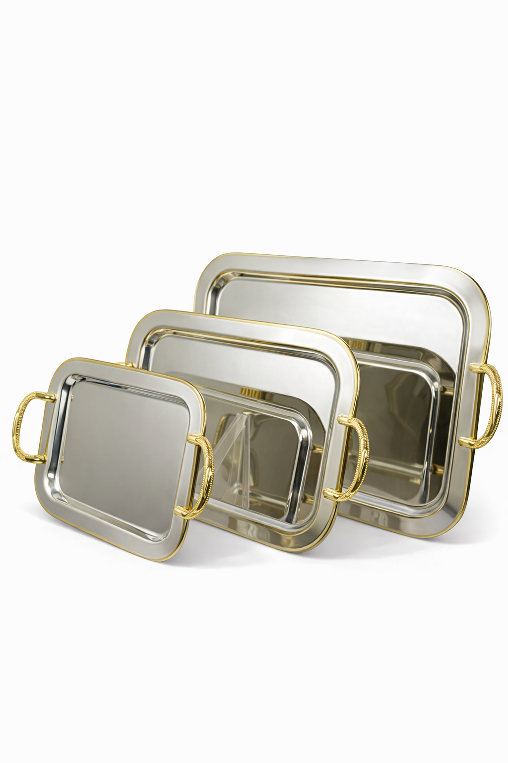 Stainless steel Tray 3pcs set with golden handle