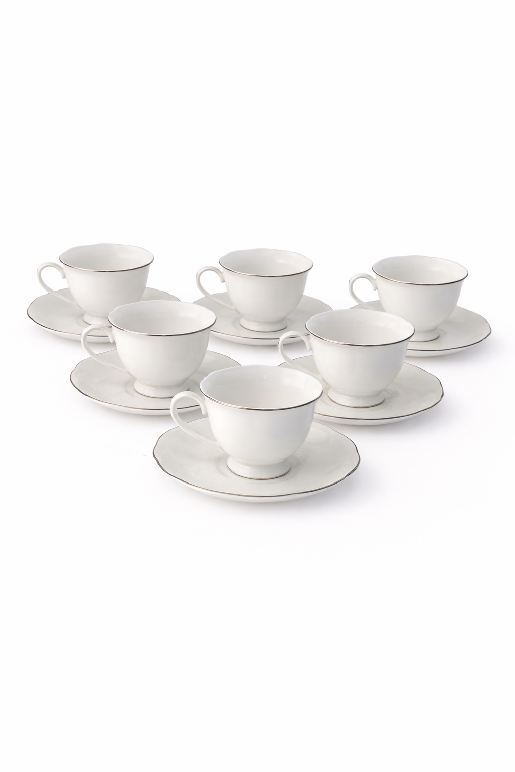 Elegant porcelain tea cup wavy edges 6pcs set