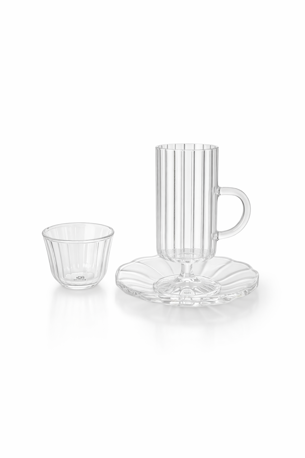 Elegant glassware with ridged design 18pcs set