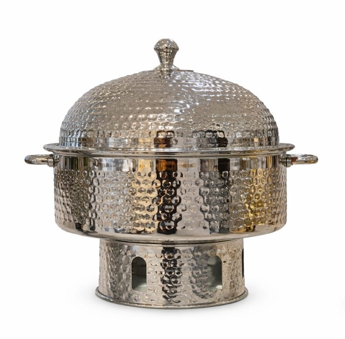 Hammered Stainless Steel Chafing Dish with Dome Lid – Elegant Buffet Food Warmer