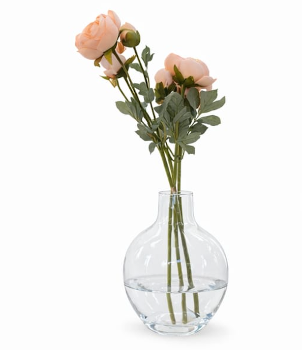 Artificial Blush Flower Arrangement in Clear Glass Vase – Minimal Home Décor Accent