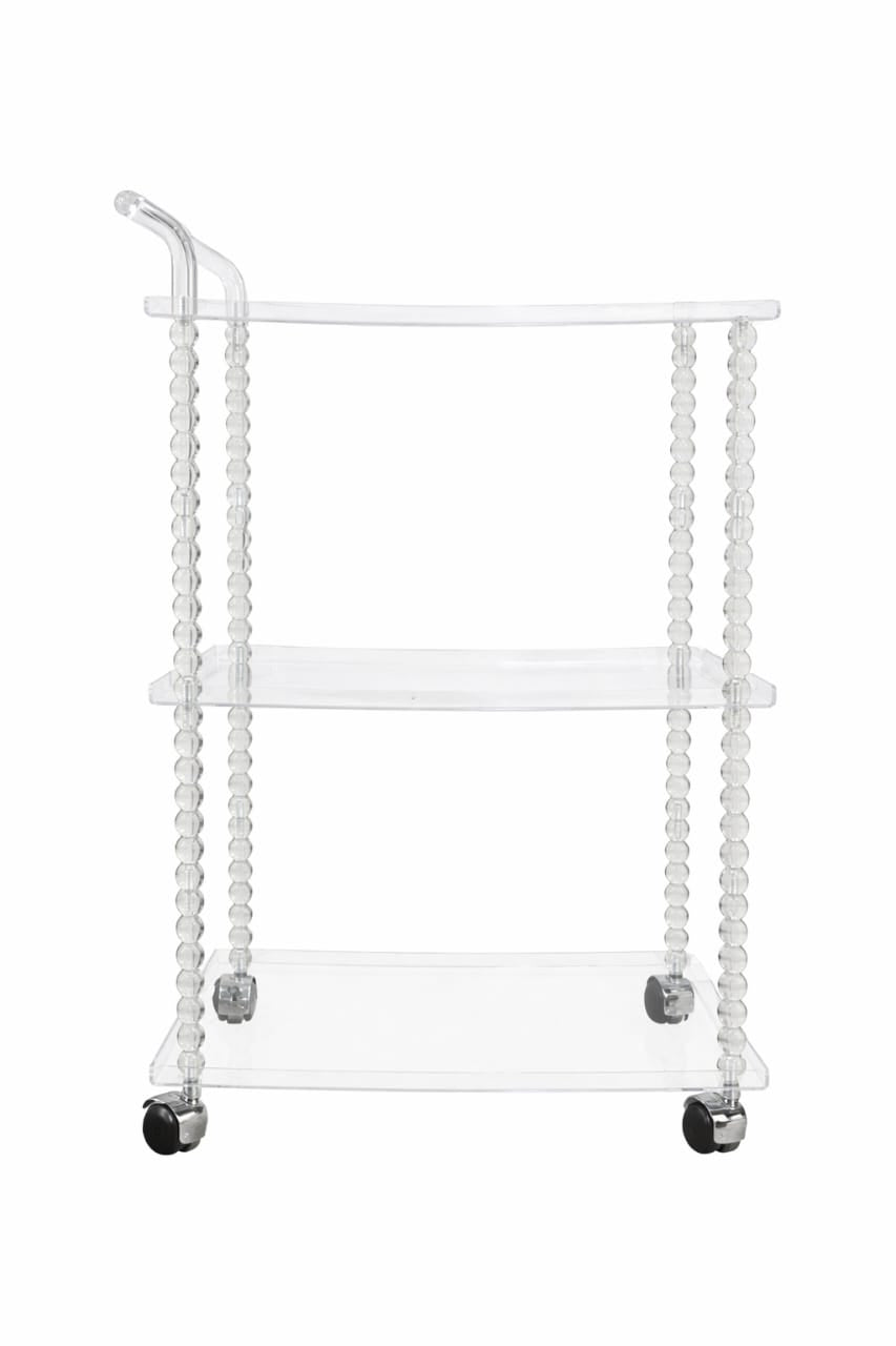 Clear Acrylic Rolling Cart with Transparent Bead Columns – Modern Serving & Display Trolley