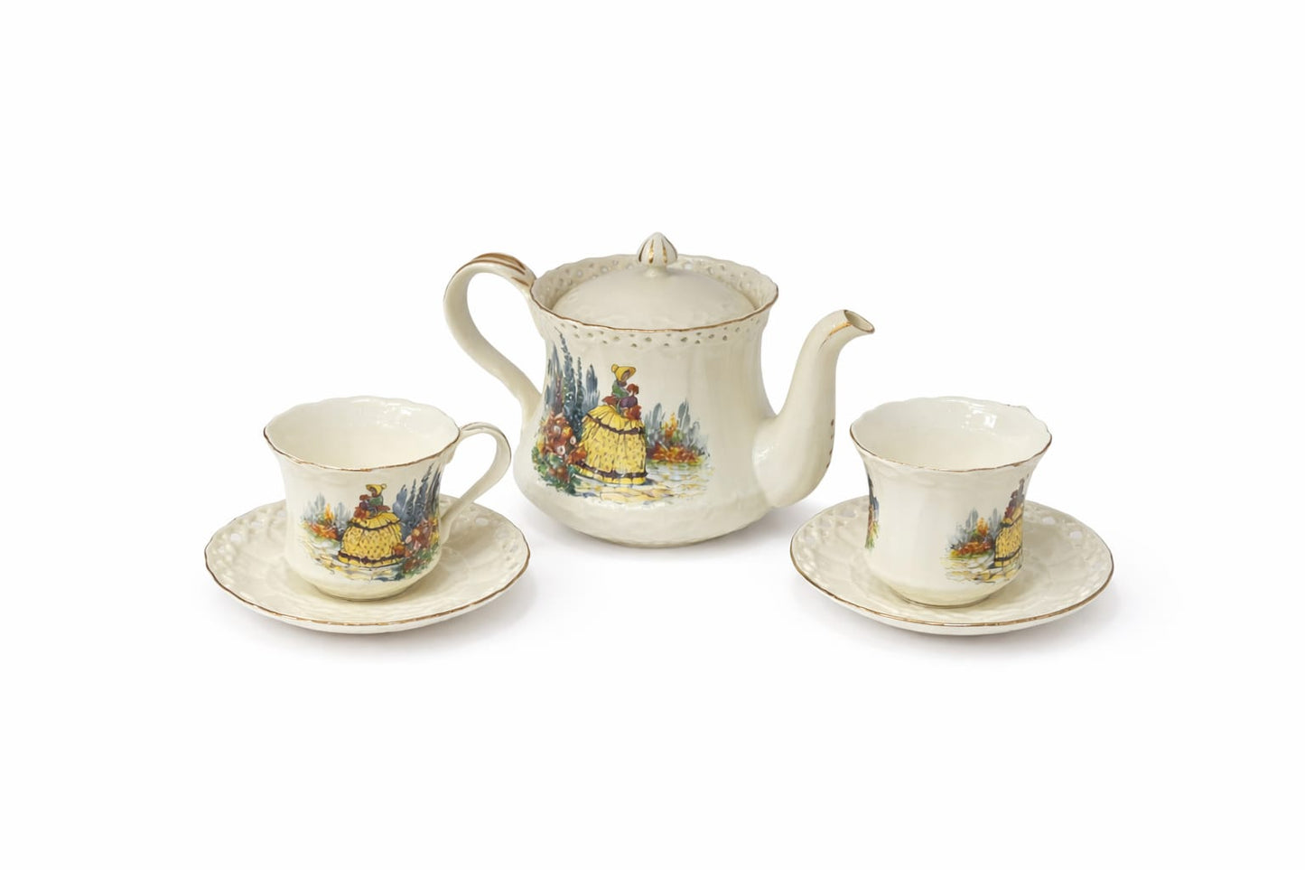 طقم أواني طعام سيراميك مطلي يدويًا - نقش عربي أزرق (١٢ قطعة)