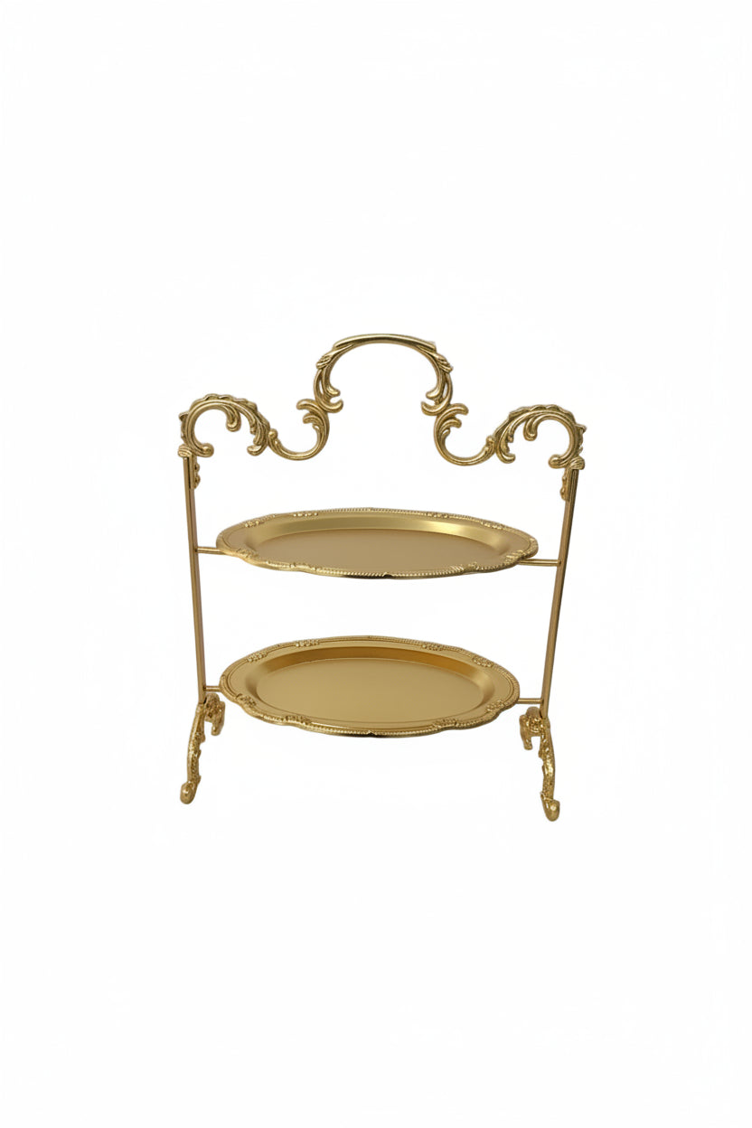 Elegant two-tiered gold serving tray
