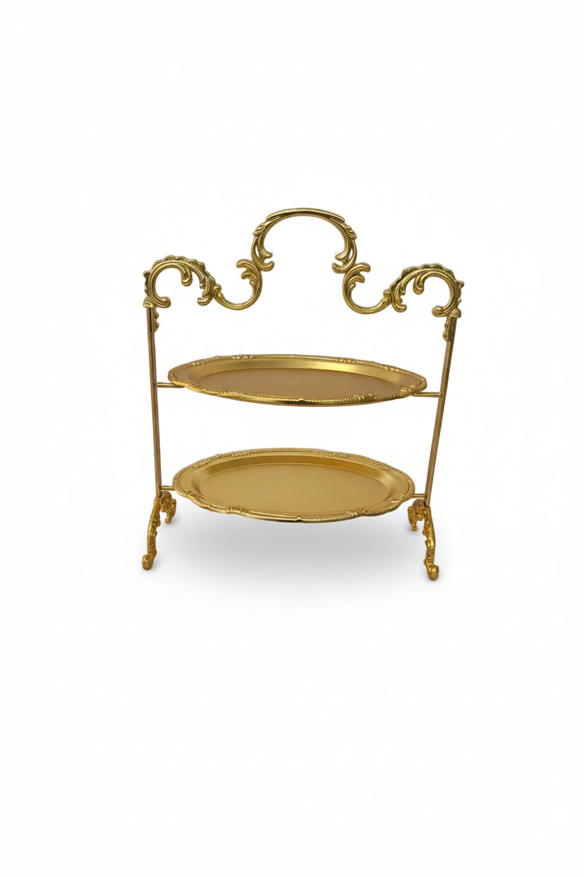 Elegant two-tiered gold serving tray