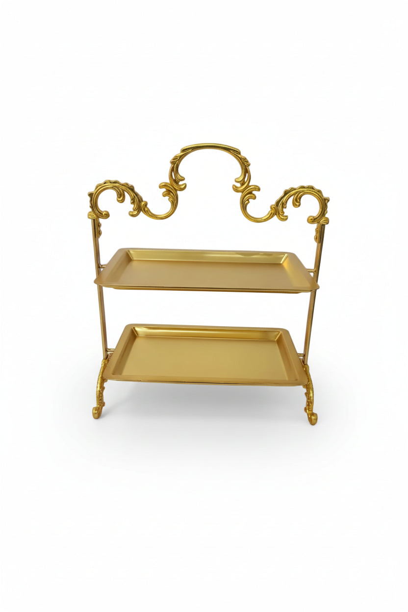 Elegant two-tiered gold serving tray