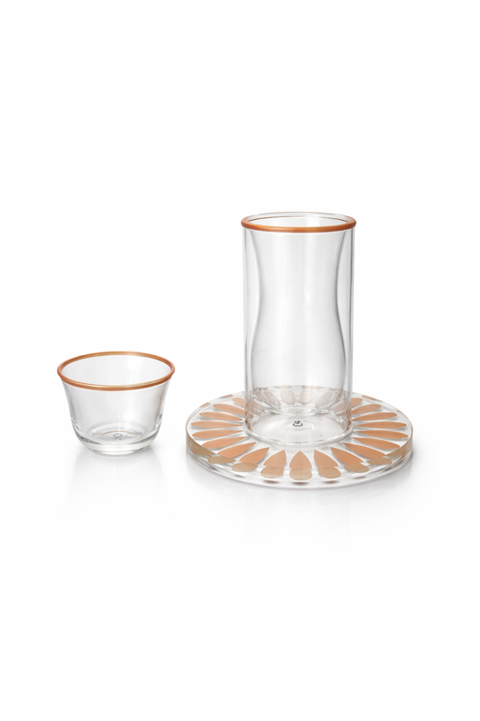 طقم من 18 قطعة من الزجاج الشفاف وكوب وصحون بأوراق البرتقال