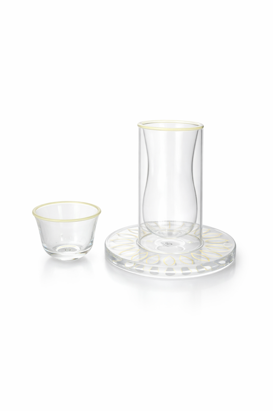 طقم من 18 قطعة من الزجاج الشفاف مع أكواب وصحون مزينة بأوراق نباتية رقيقة