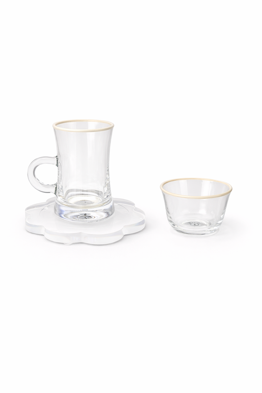 طقم أنيق من 18 قطعة من أكواب وقواعد أكواب زجاجية