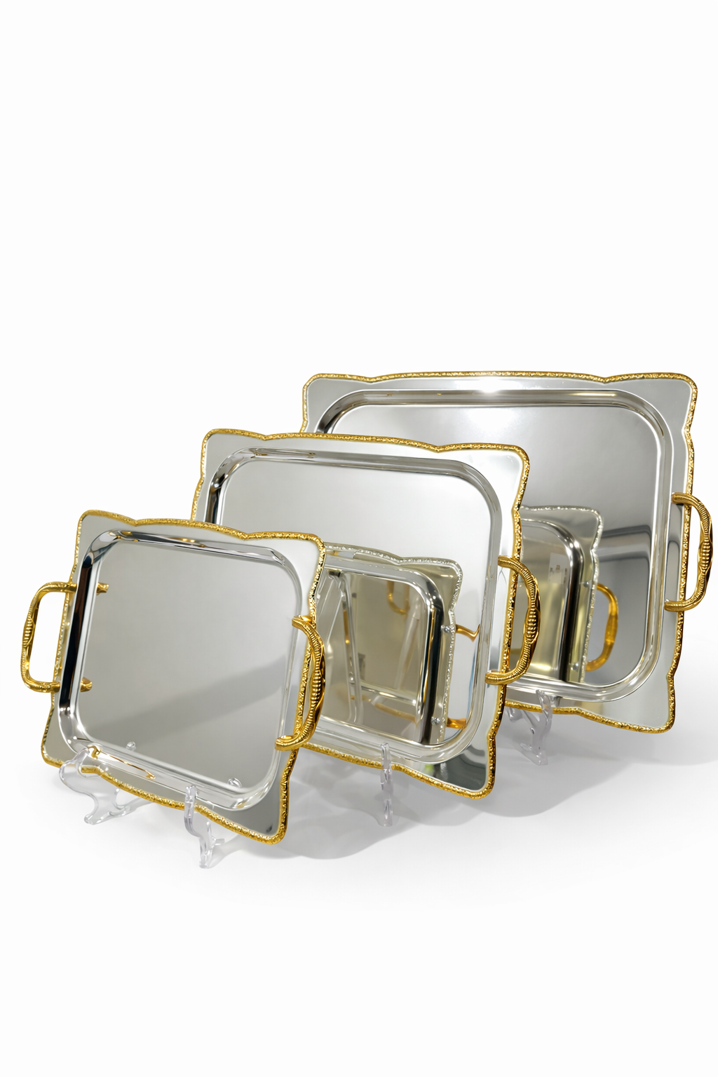SERVING TRAY 3PCS SET STAINLESS STEEL