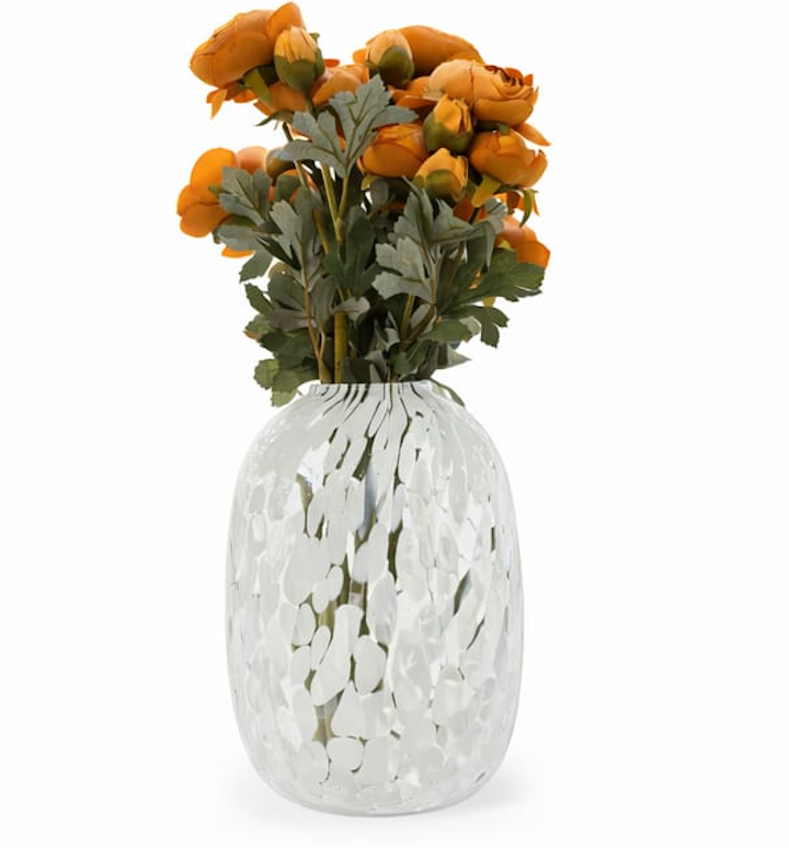Artificial Flower Arrangement in Textured Glass Vase – Elegant Home Décor Accent