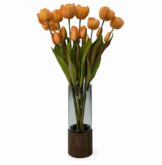 Artificial Tulip Flower Arrangement in Tall Glass Vase – Modern Home Décor Statement Piece