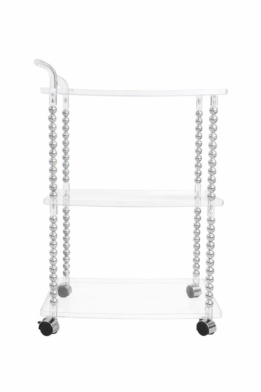 Clear Acrylic Bar & Serving Cart with Crystal Bead Columns – Modern Rolling Trolley
