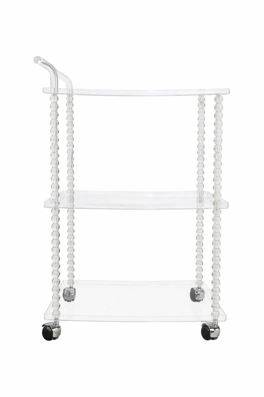 Clear Acrylic Rolling Cart with Transparent Bead Columns – Modern Serving & Display Trolley