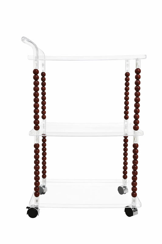 Clear Acrylic Rolling Cart with Wooden Bead Columns – Modern Natural Serving Trolley