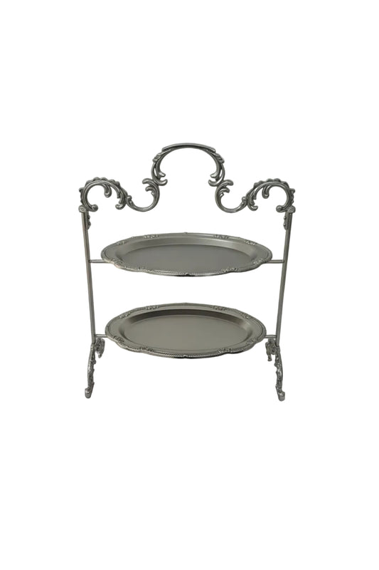 Elegant silver matte two-tier serving stand