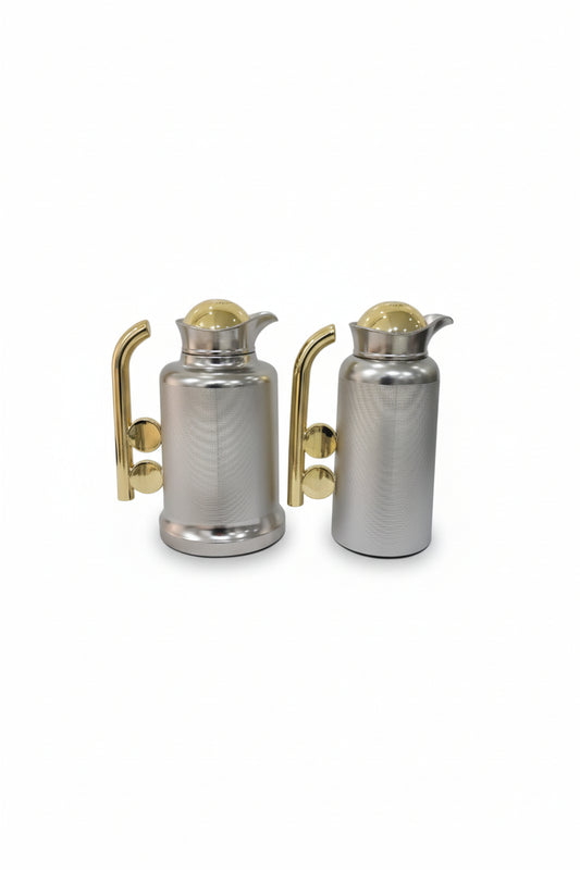 Vacuum flask 1000ML + 700 ML  matte silver with gold handle