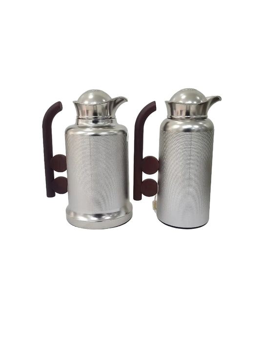 Vacuum flask 1000ML + 700 ML  matte silver with wooden handle