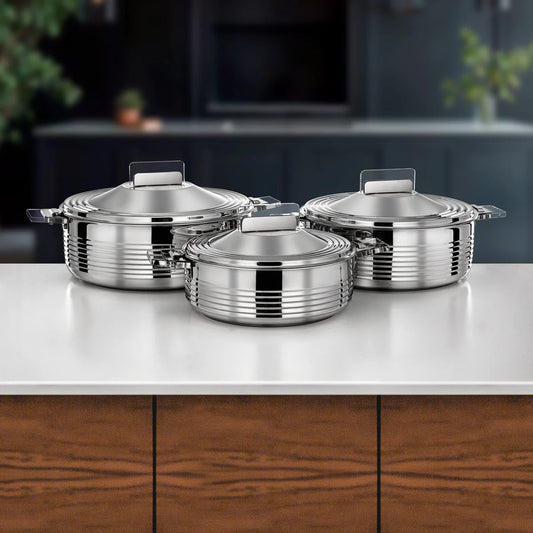 Hot Pot Set of 3 Stainless Steel Silver