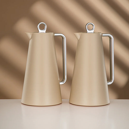 Vacuum Flask Set Beige & Silver