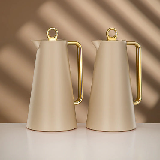 Vacuum Flask Set Beige & Gold